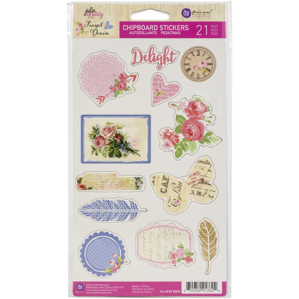 Julie Nutting Frayed Denim Chipboard Stickers