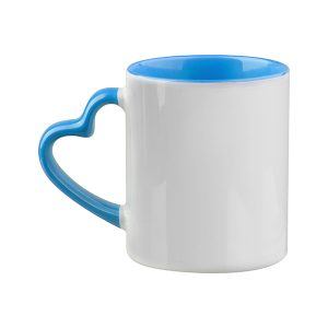 Taza blanca con asa de corazón celeste 11oz