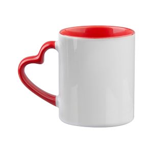 Taza blanca con asa de corazón rojo 11oz