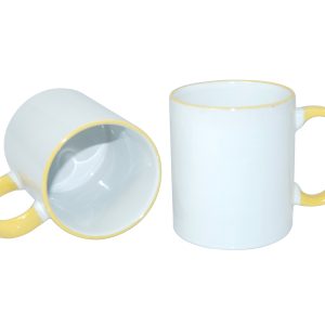 Taza blanca con borde y asa amarilla 11oz