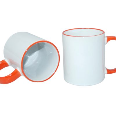 Taza blanca con borde y asa anaranjada 11oz