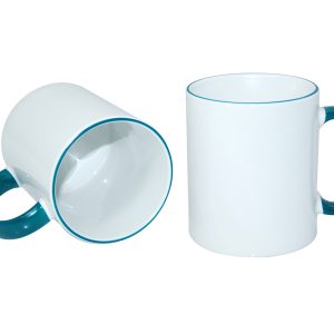 Taza blanca con borde y asa verde 11oz