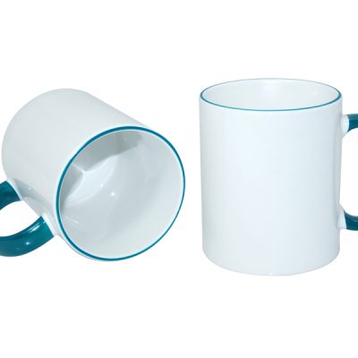 Taza blanca con borde y asa verde 11oz