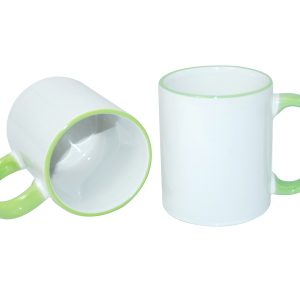Taza blanca con borde y asa verde caña 11oz