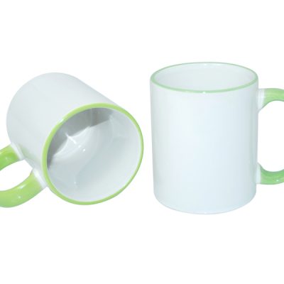 Taza blanca con borde y asa verde caña 11oz