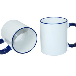 Taza blanca con borde y asa azul 11oz