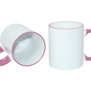 Taza blanca con borde y asa rosada 11oz