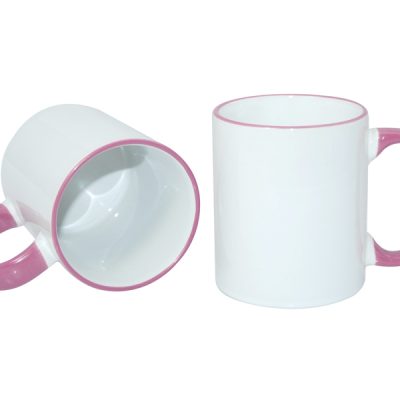 Taza blanca con borde y asa rosada 11oz