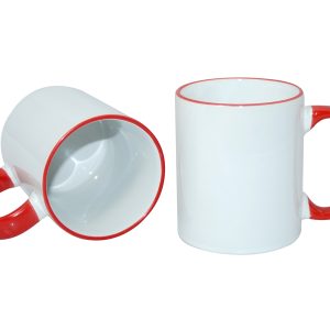 Taza blanca con borde y asa roja 11oz