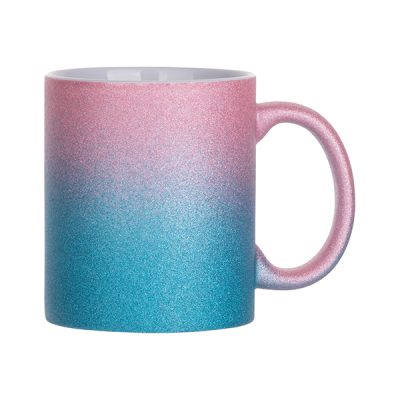 Taza escarchada degrade rosada con celeste de 11oz