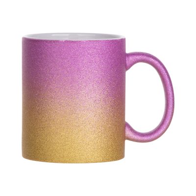 Taza escarchada degrade fucsia con dorado de 11oz