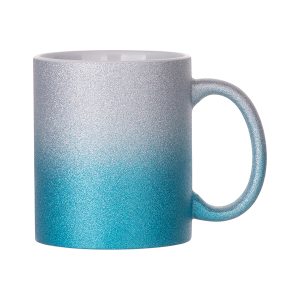 Taza escarchada degrade plateada con celeste de 11oz