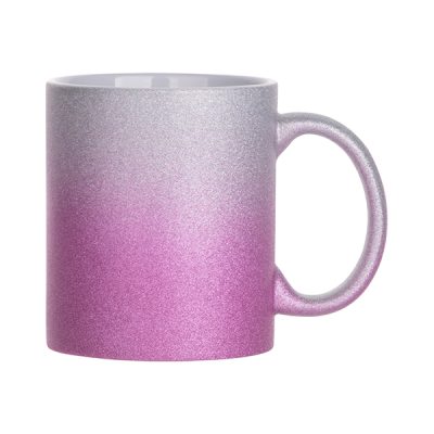 Taza escarchada degrade plateada con fucsia de 11oz