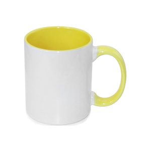 Taza blanca con interior y asa amarillo 11oz