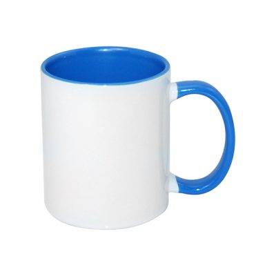 Taza blanca con interior y asa celeste 11oz