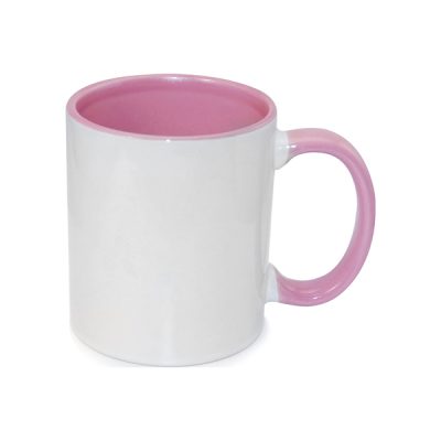 Taza blanca con interior y asa rosado 11oz