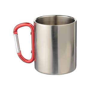Taza de acero inoxidable plateada con mosquetón 300ml