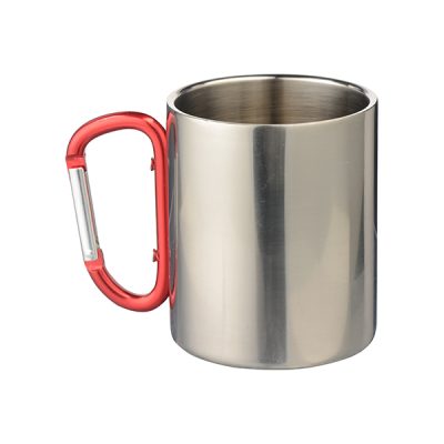 Taza de acero inoxidable plateada con mosquetón 300ml