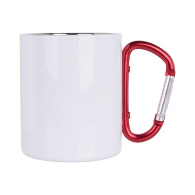 Taza de acero inoxidable blanca con mosquetón 300ml