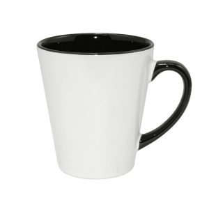 Taza cónica blanca con interior y asa negra 12oz