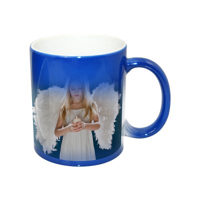 Taza magica de 11 Oz azul pulida con caja