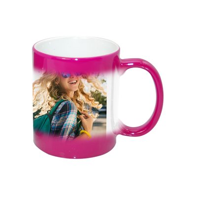 Taza mágica de 11 Oz fucsia pulida con caja