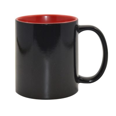Taza mágica negra mate con interior rojo 11oz