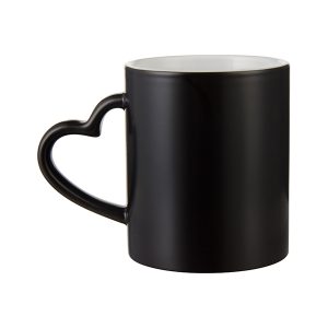 Taza mágica negra con asa de corazón de 11 Oz