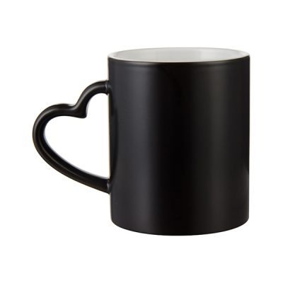 Taza mágica negra con asa de corazón de 11 Oz