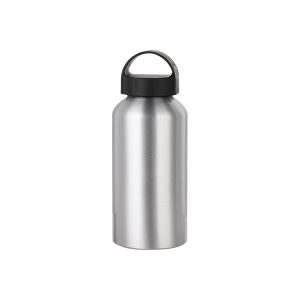 Botella de Aluminio plateada de 17 Oz con tapa negra /agarradera