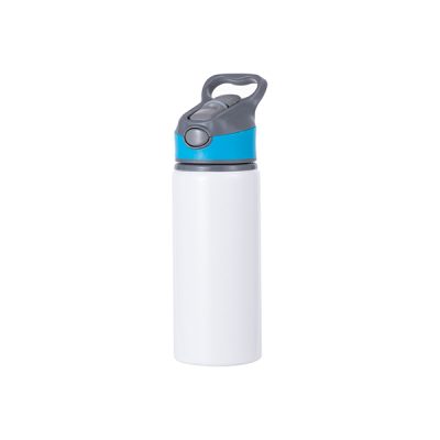Botella aluminio de 22 Oz tapa de botón sorbete y agarradera blanca con celeste