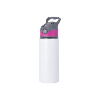 Botella aluminio de 22 Oz tapa de botón sorbete y agarradera blanca con fucsia