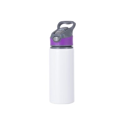 Botella aluminio de 22 Oz tapa de botón sorbete y agarradera blanca con morado