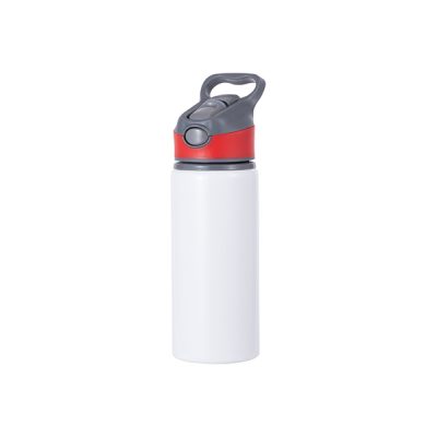 Botella aluminio de 22 Oz tapa de botón sorbete y agarradera blanca con Rojo