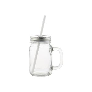 Jarra de Vidrio Mason de 12 Oz con sorbete transparente