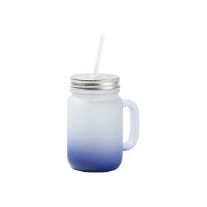 Jarra de Vidrio Frosted Azul Mason de 12 Oz con sorbete
