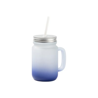 Jarra de Vidrio Frosted Azul Mason de 12 Oz con sorbete
