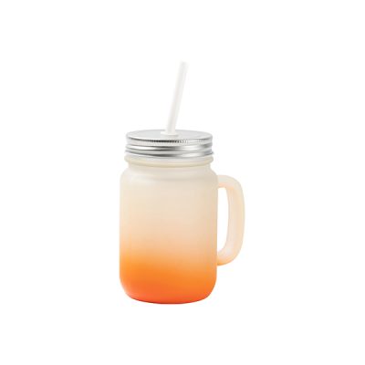 Jarra de Vidrio Frosted Anaranjado Mason de 12 Oz con sorbete