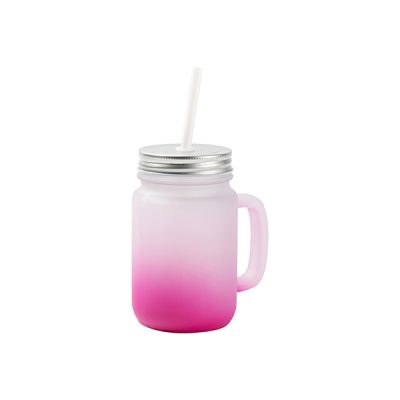 Jarra de Vidrio Frosted fucsia Mason de 12 Oz con sorbete