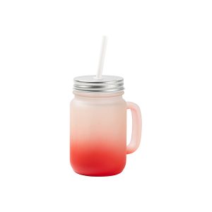 Jarra de Vidrio Frosted Roja Mason de 12 Oz con sorbete