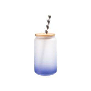 Tazas de vidrio azul oscuro degradado de 13oz con tapa de bambú