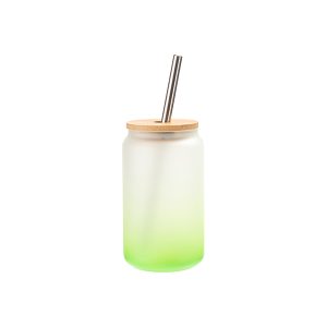 Tazas de vidrio verde claro degradado de 13oz con tapa de bambú