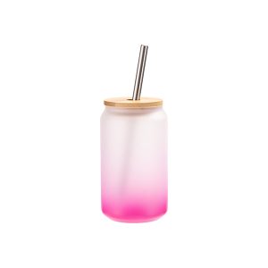 Tazas de vidrio fucsia degradado de 13oz con tapa de bambú