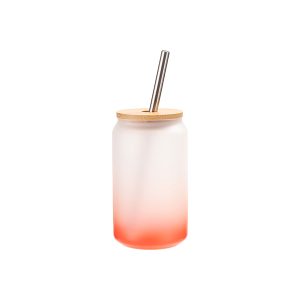 Tazas de vidrio roja degradado de 13oz con tapa de bambú
