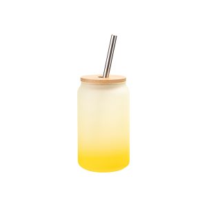 Tazas de vidrio amarillo degradado de 13oz con tapa de bambú