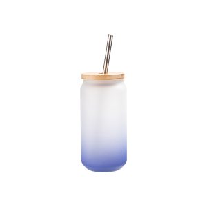 Tazas de vidrio de 18 oz azul oscuro degradado con tapa de bambú