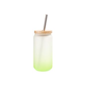 Tazas de vidrio de 18 oz verde degradado con tapa de bambú