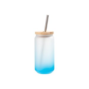 Tazas de vidrio de 18 oz celeste degradado con tapa de bambú