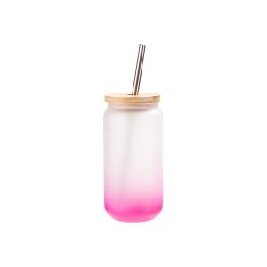 Tazas de vidrio de 18 oz fucsia degradado con tapa de bambú