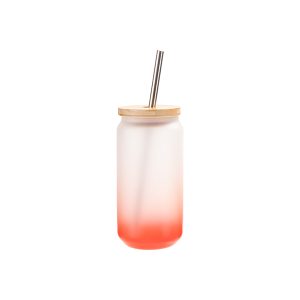 Tazas de vidrio de 18 oz rojo degradado con tapa de bambú